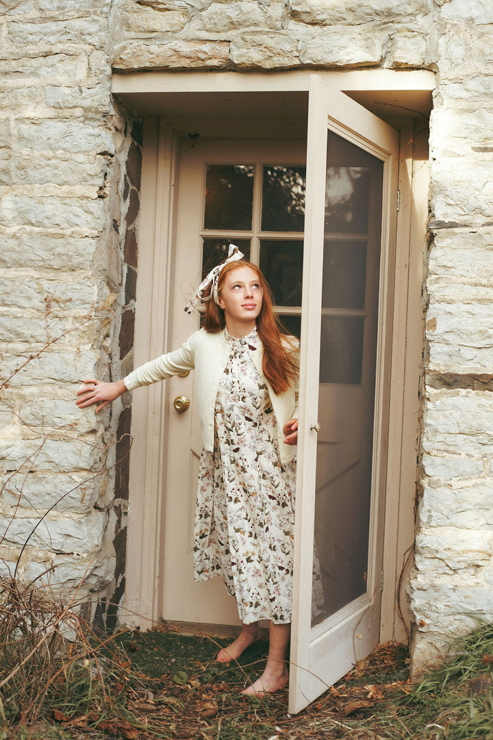 dress floral henley waist tie jumper with cardigan - floral