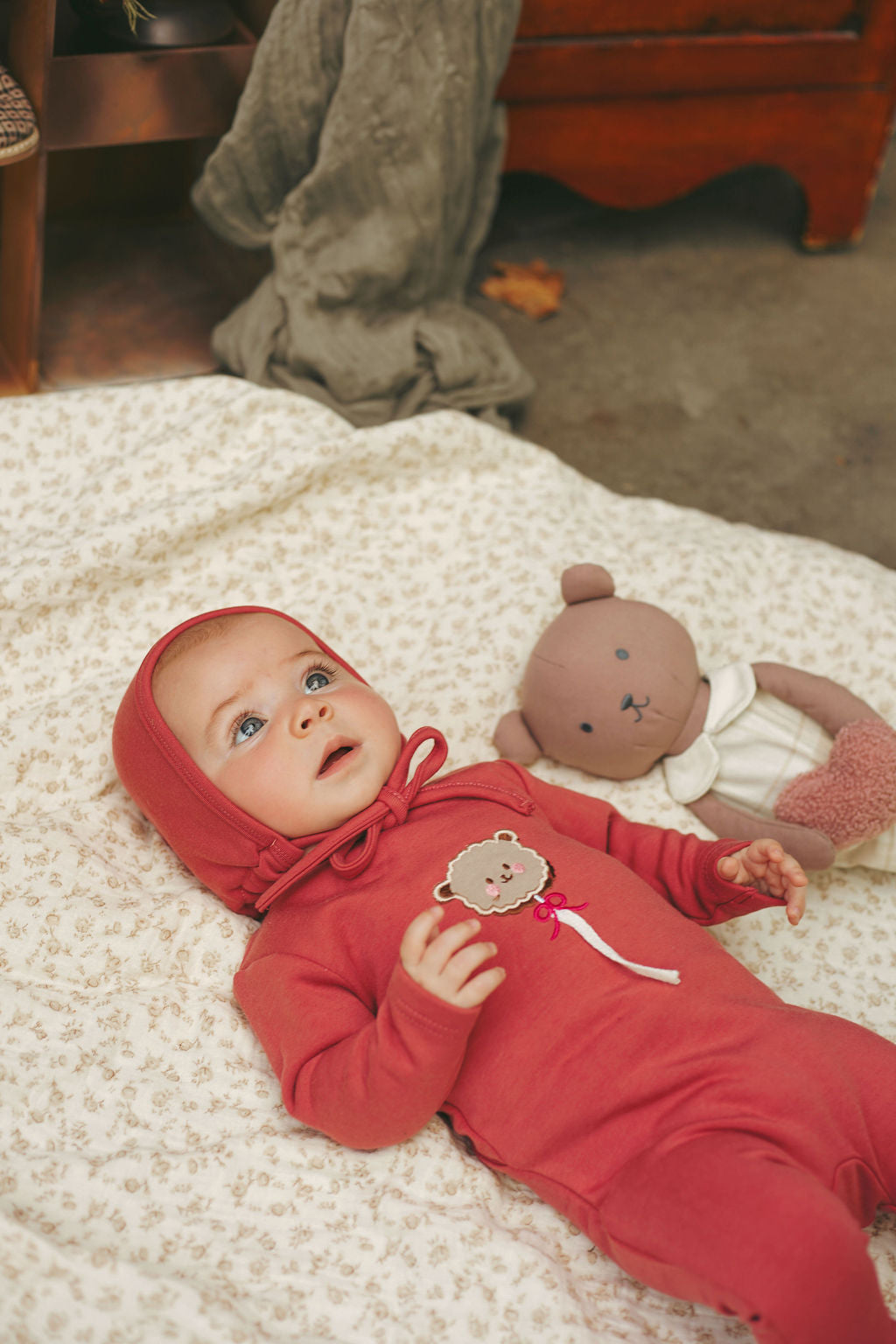 footie bear string pop with bonnet - coral