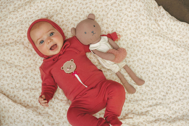 footie bear string pop with bonnet - coral