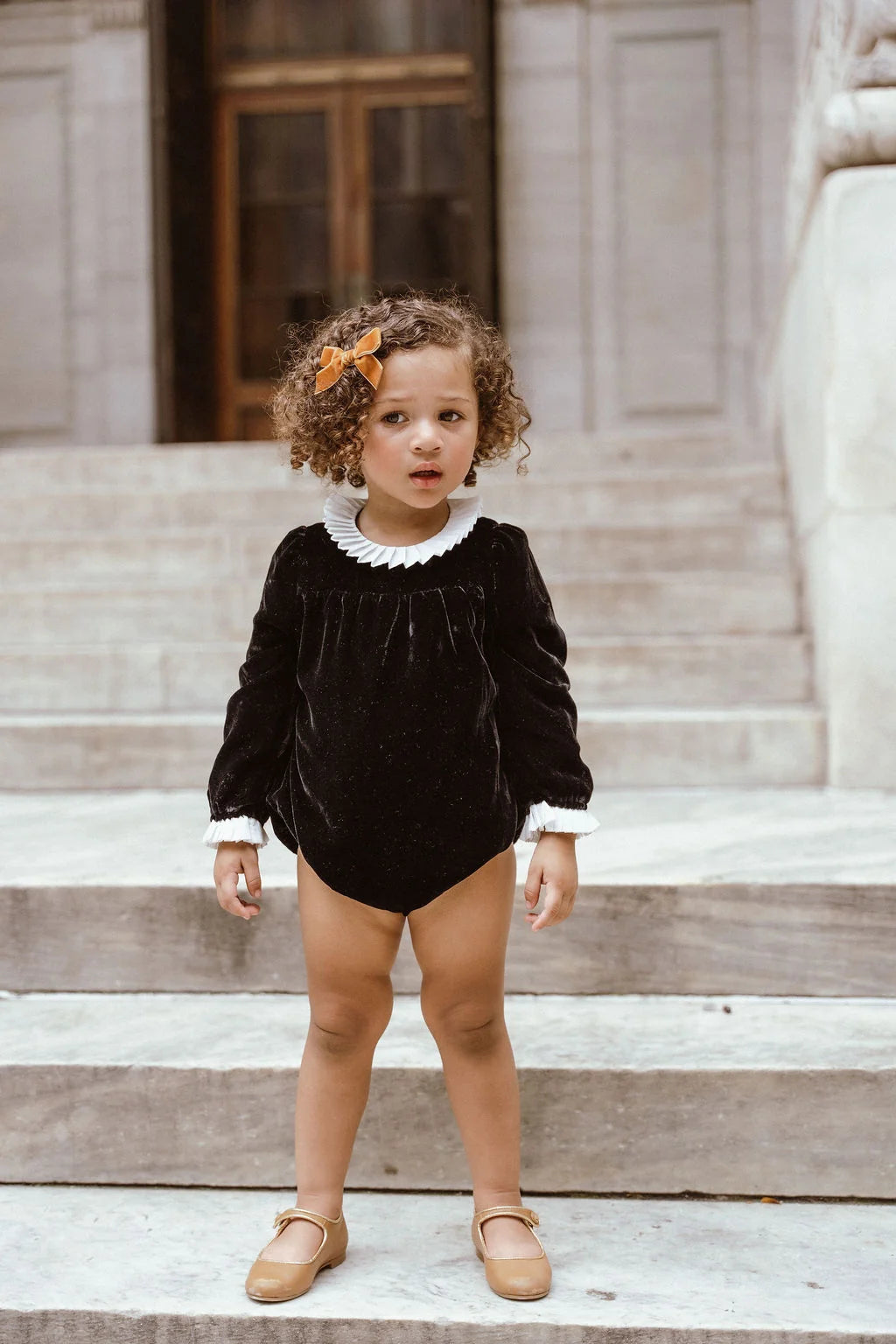 one piece velvet ruffled trim romper - black velvet