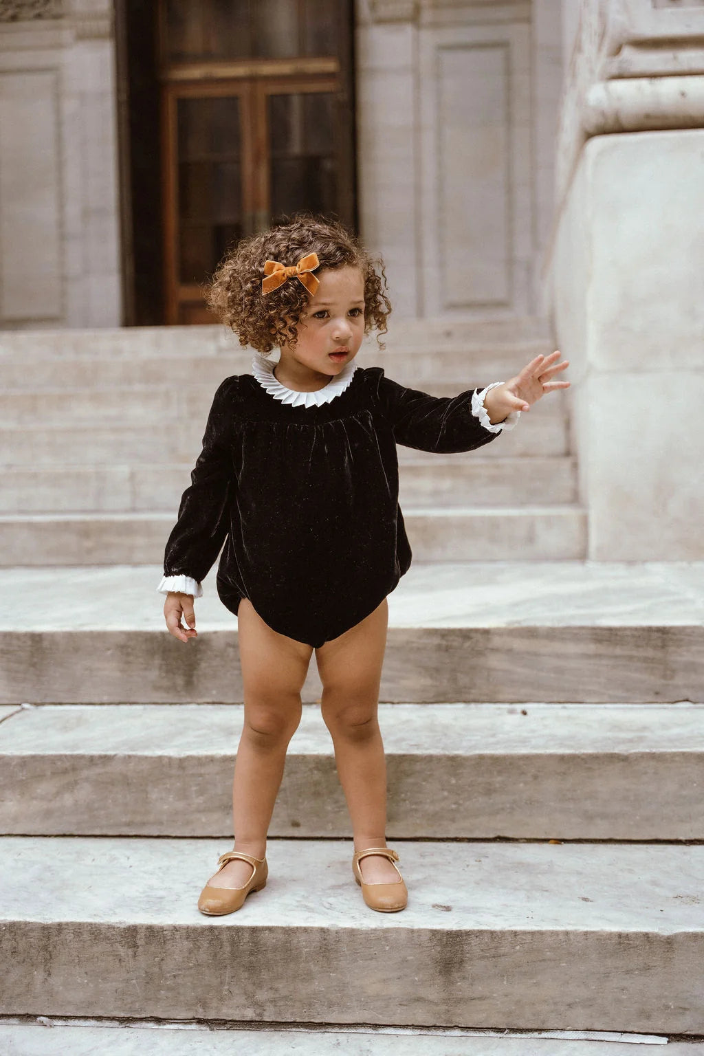one piece velvet ruffled trim romper - black velvet