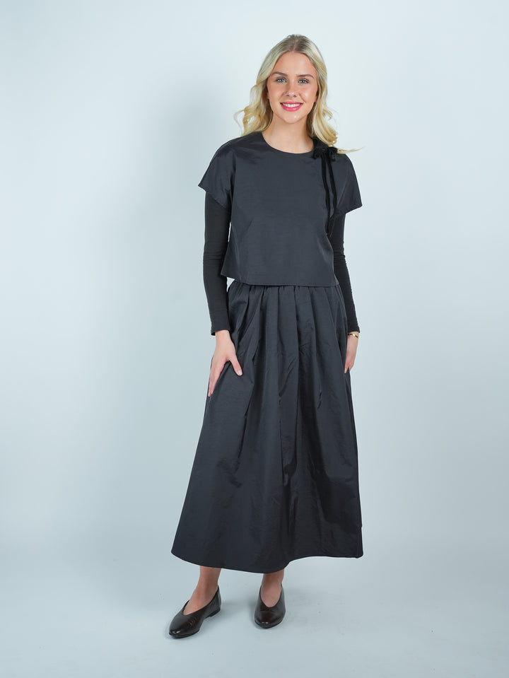 set outfit taffeta velvet bow top and skirt - black