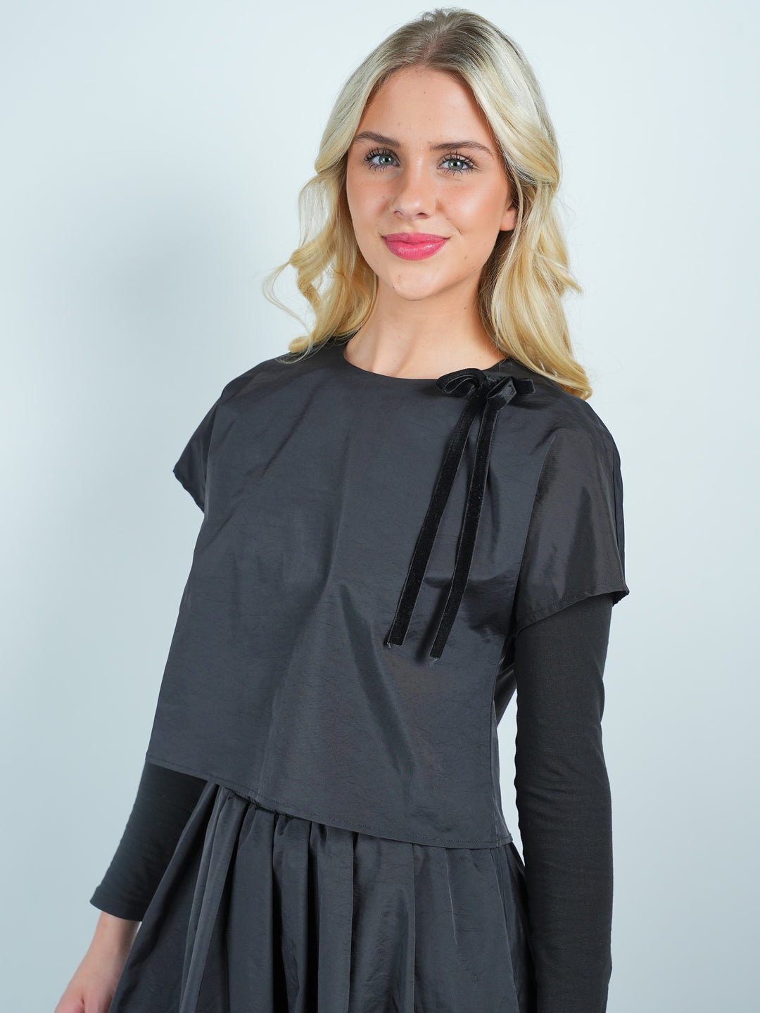 set outfit taffeta velvet bow top and skirt - black