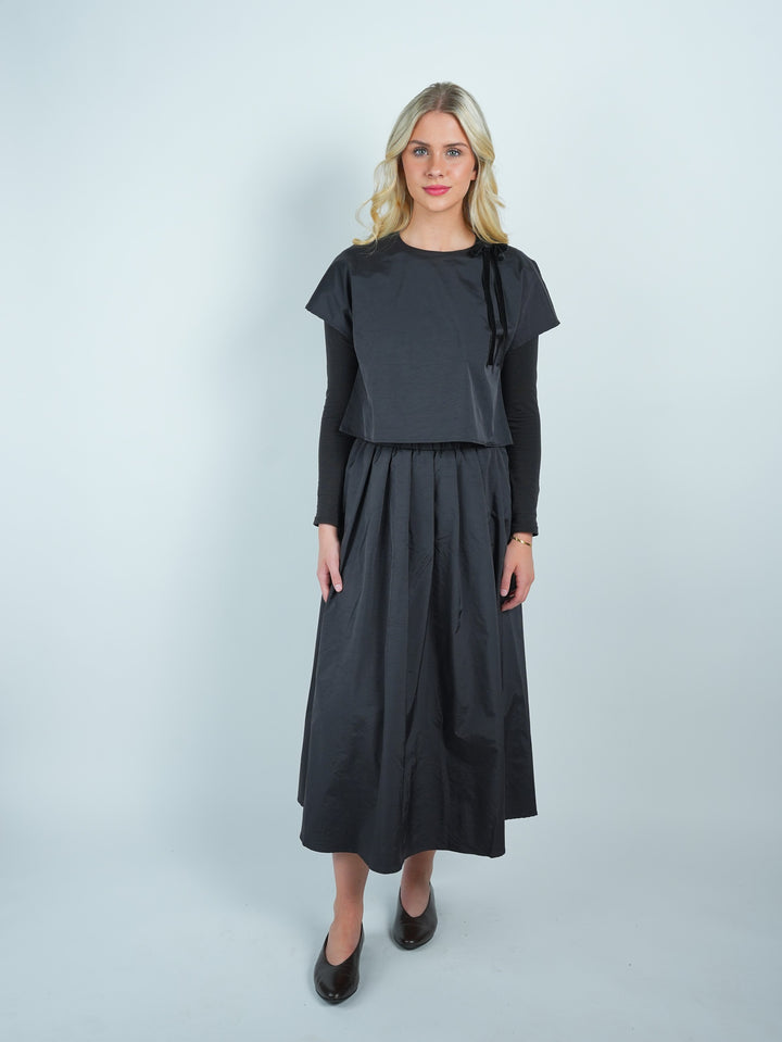 set outfit taffeta velvet bow top and skirt - black