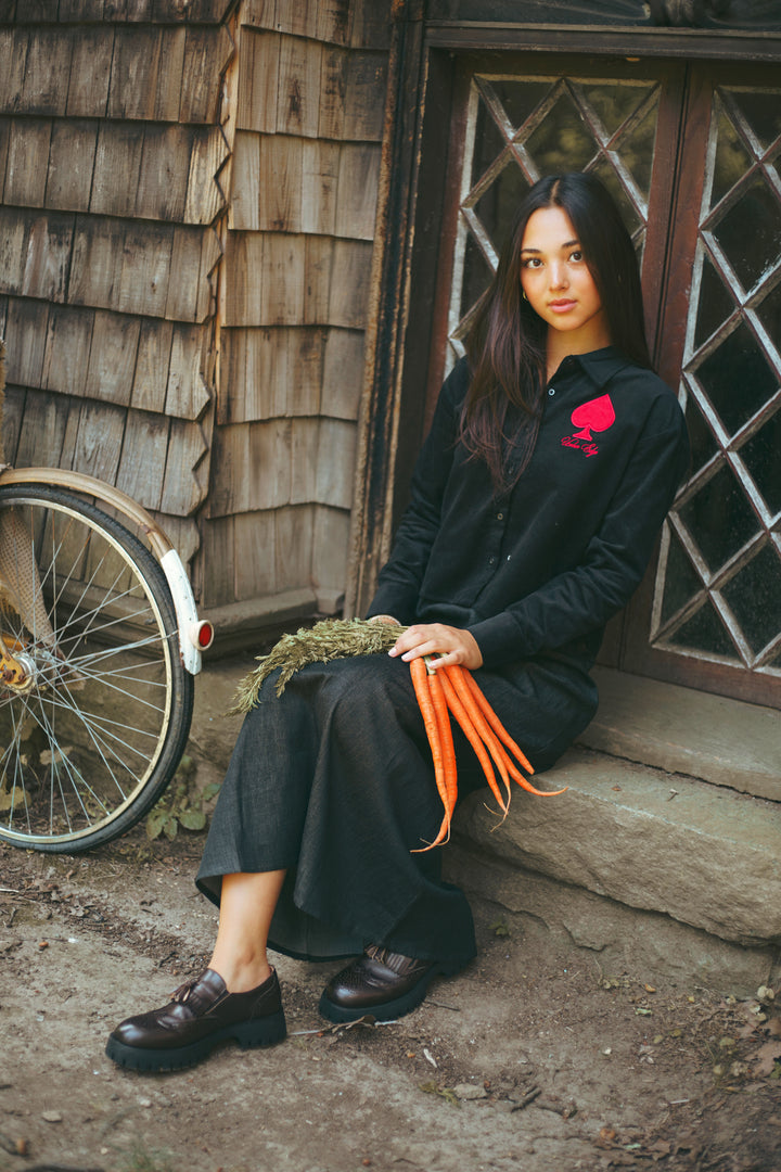 shirt l/s cropped corduroy ace - black