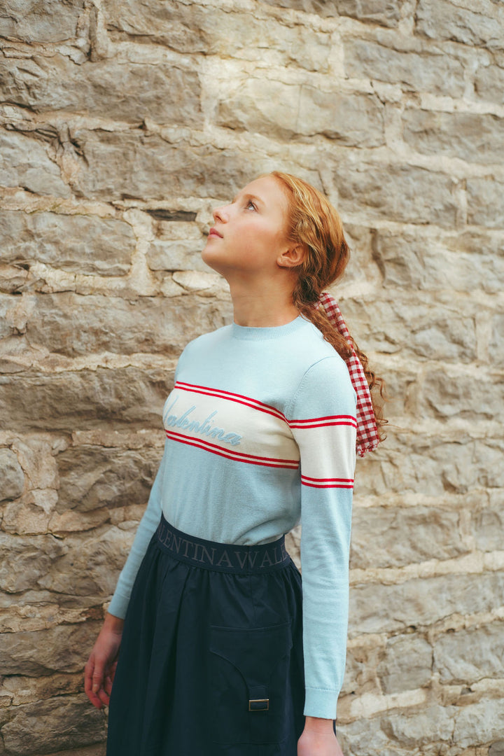 top l/s knit logo sweater - light blue