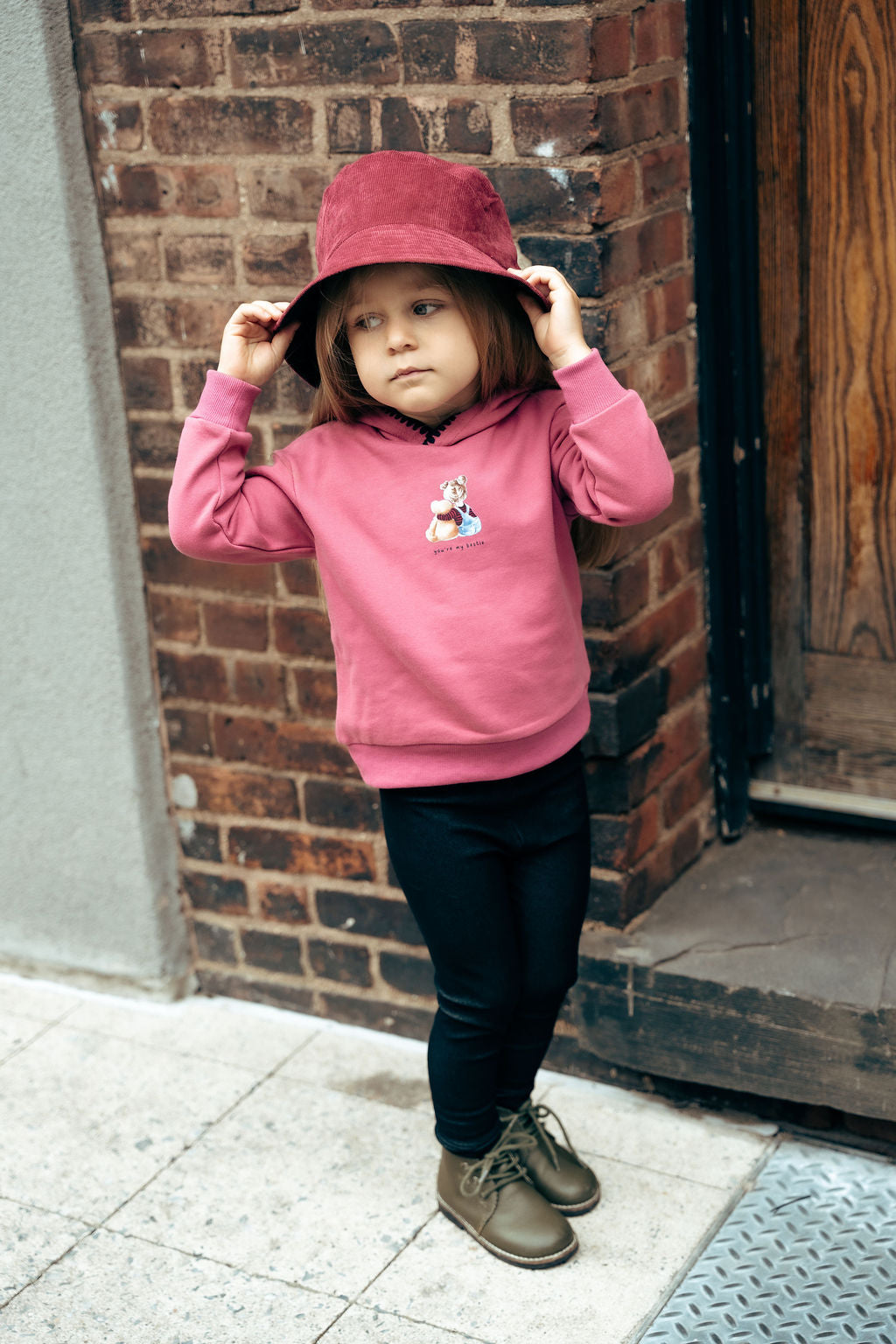 set outfit girl print hooded top and legging - raspberry