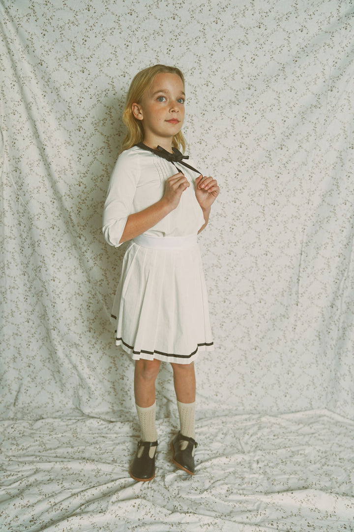 set outfit poplin sailor blouse and pleated skirt - ivory/white