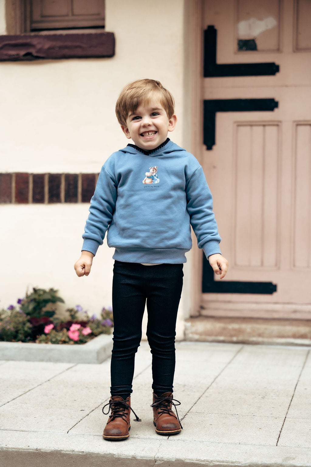 set outfit boy print hooded top and legging - dark blue