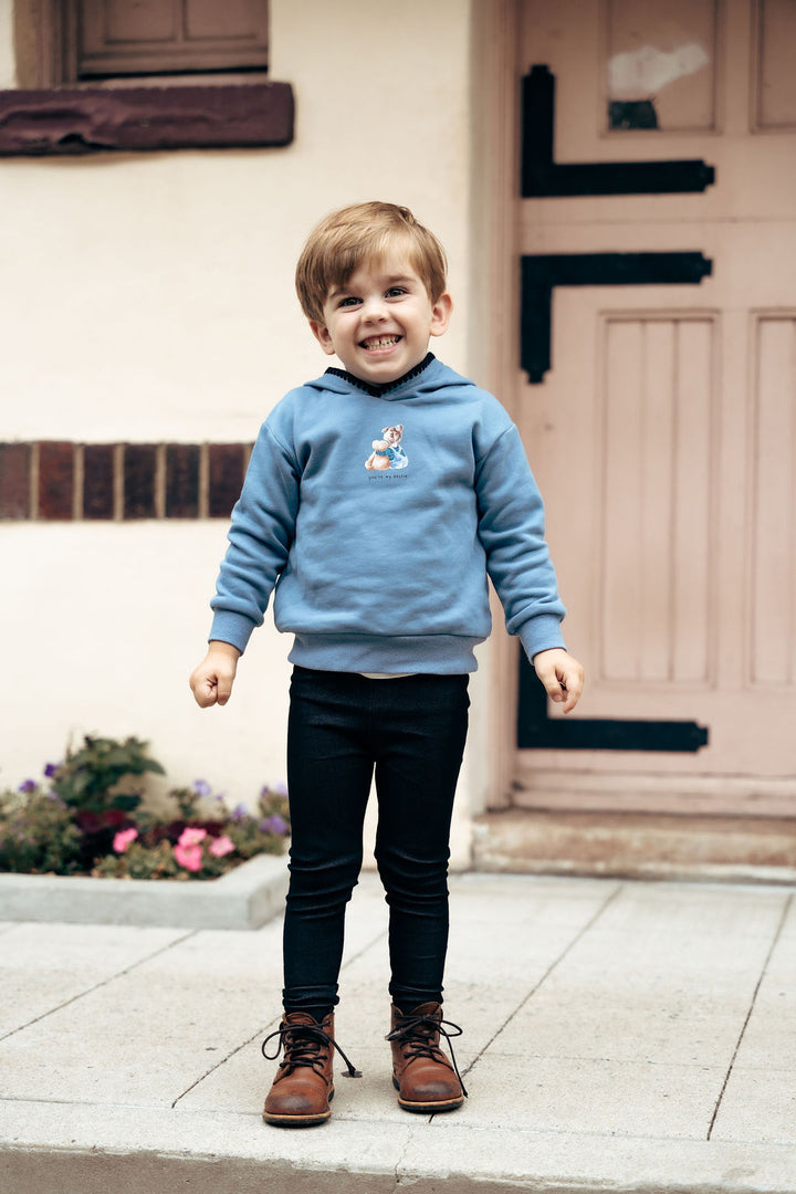 set outfit boy print hooded top and legging - dark blue