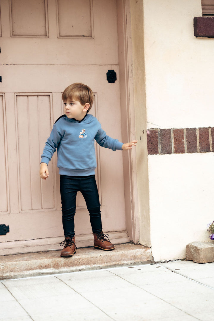 set outfit boy print hooded top and legging - dark blue