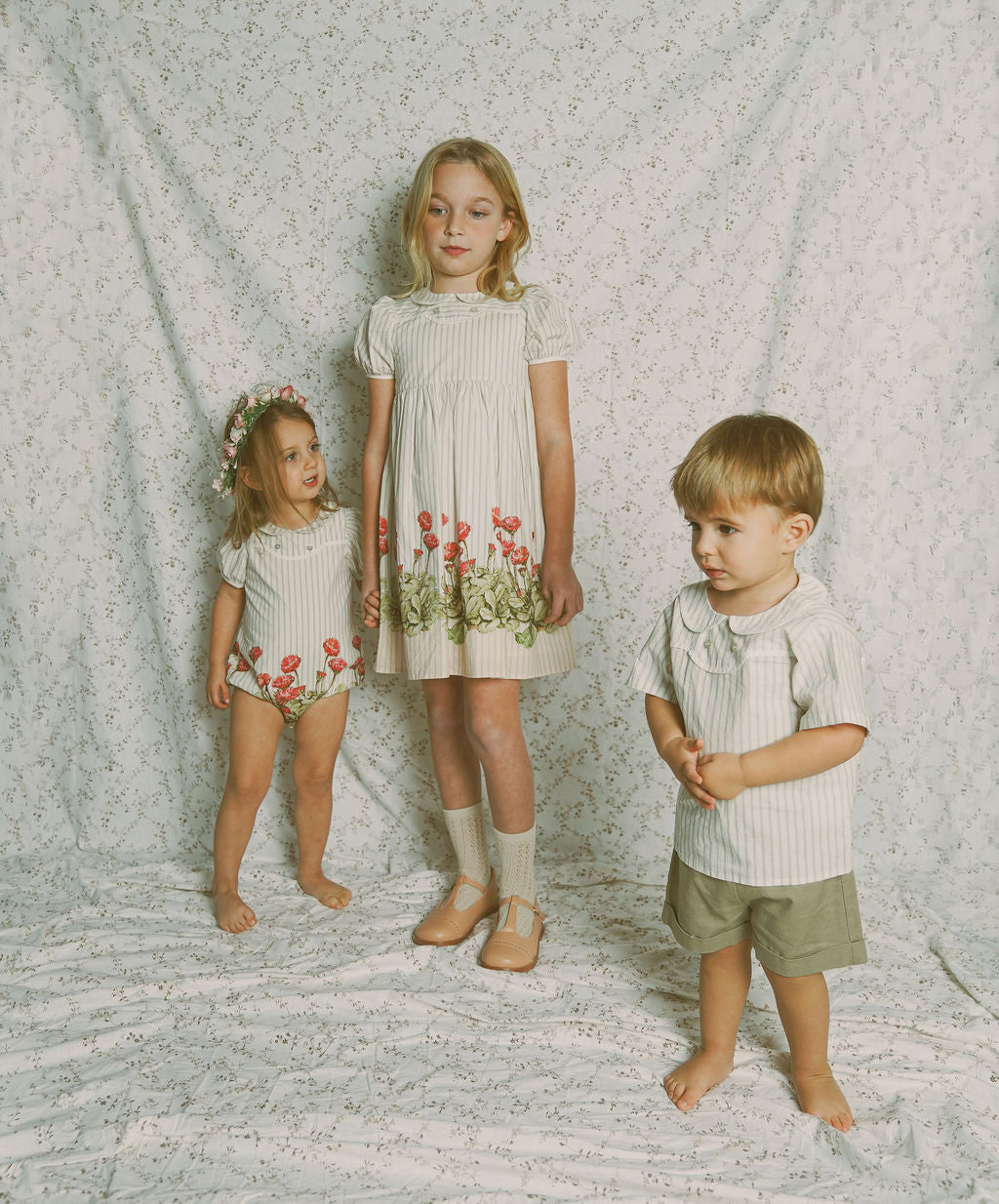 dress 3/4 sleeves striped floral bottom with collar - white/tan