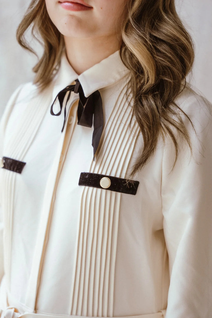 dress pleated bow detail shirt style - cream