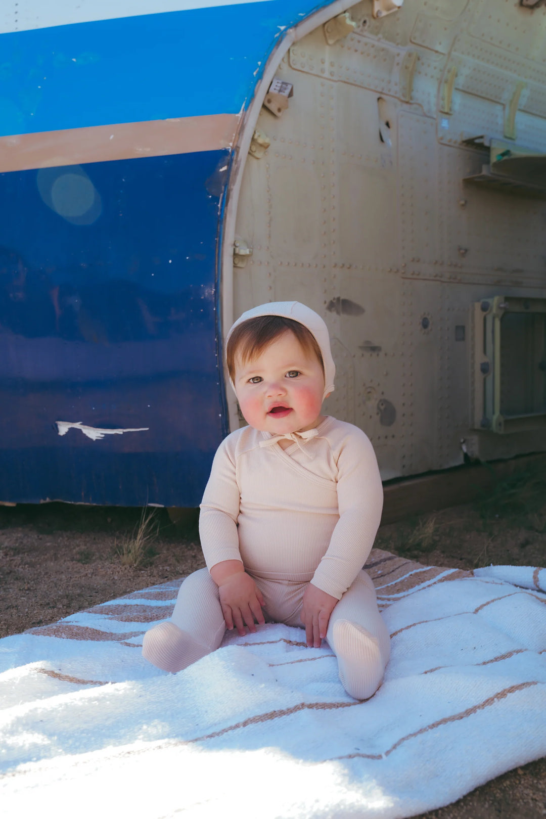 set knit wrap onesie and footie pants with bonnet - pale pink