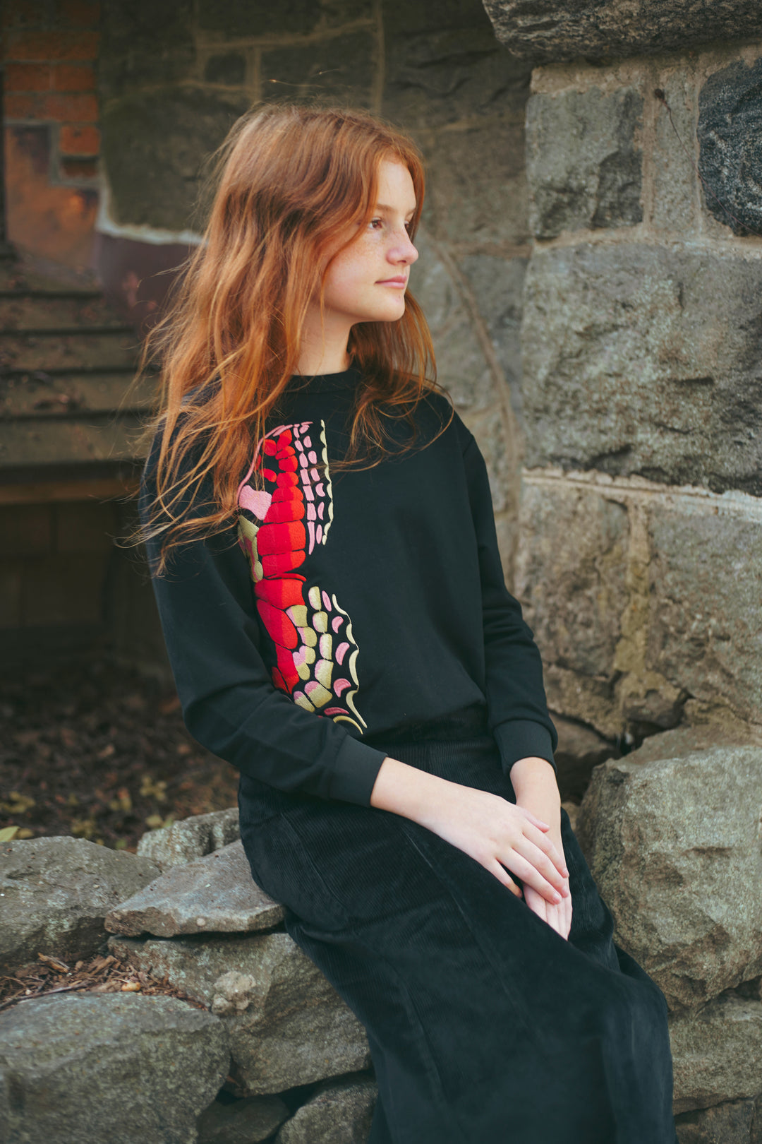 skirt corduroy paneled - black