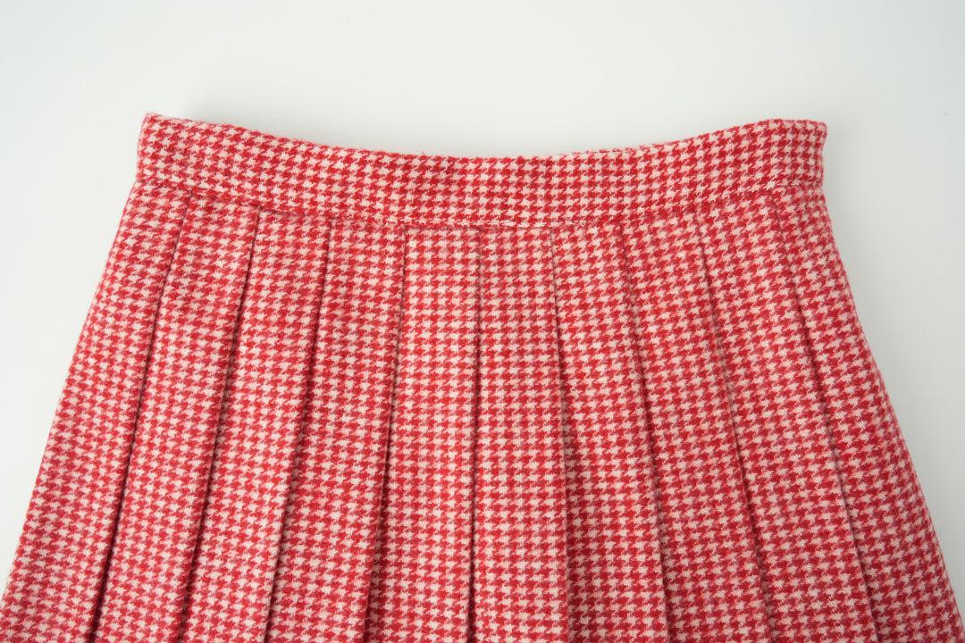 houndstooth pleated skirt - red houndstooth