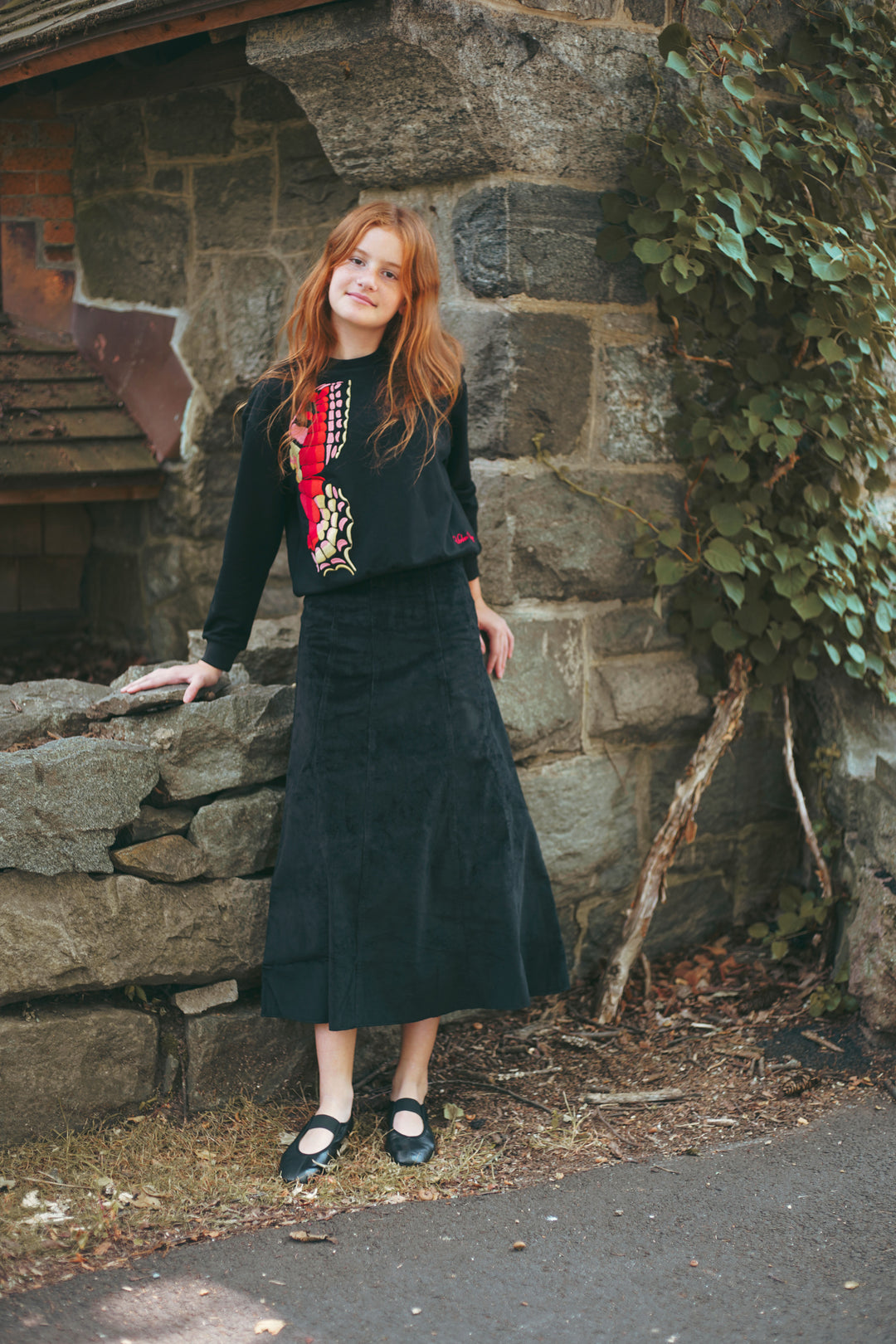 top l/s butterfly embroidered sweater - black