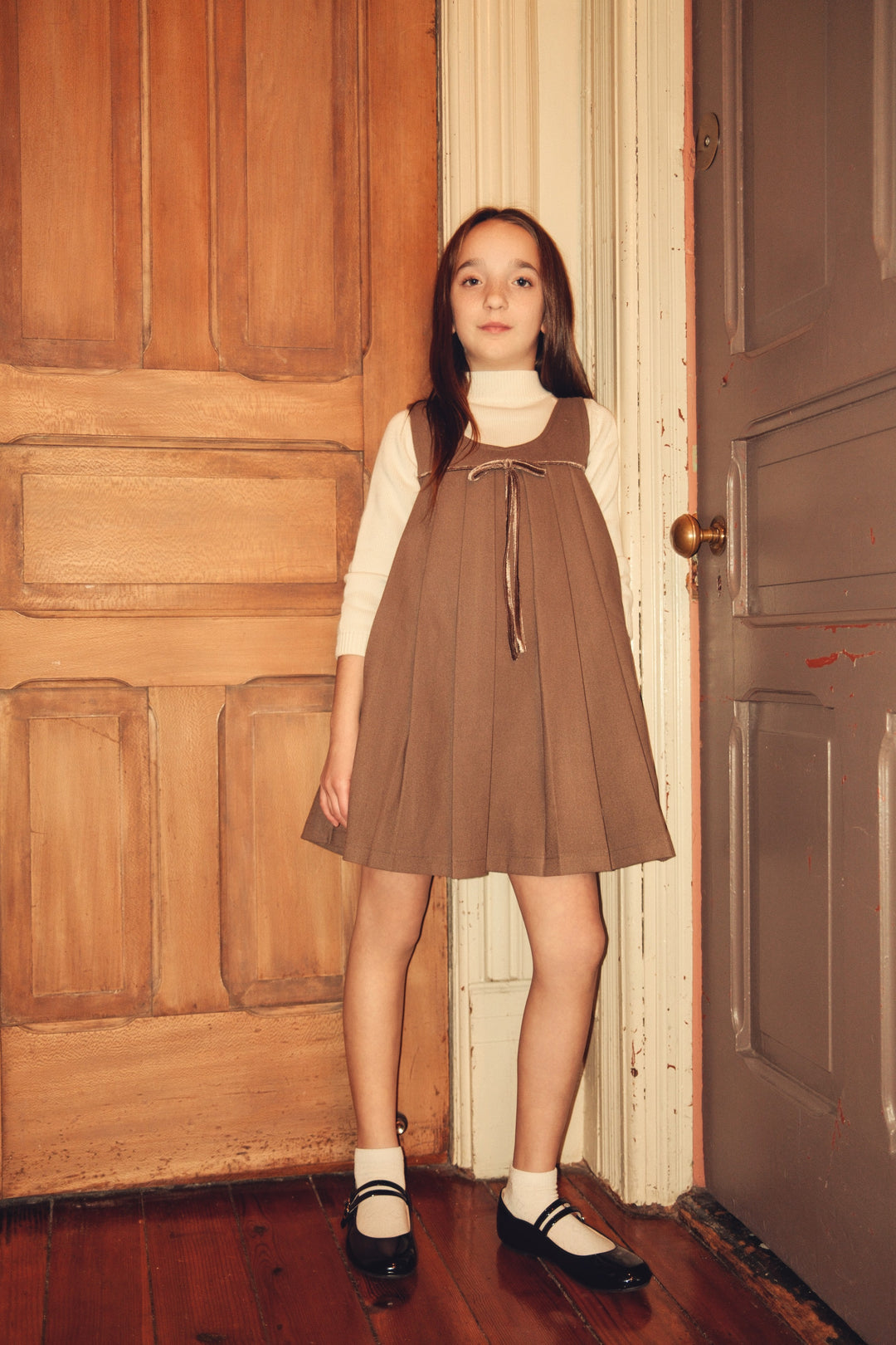 dress wool pleated swing jumper - mocha-491