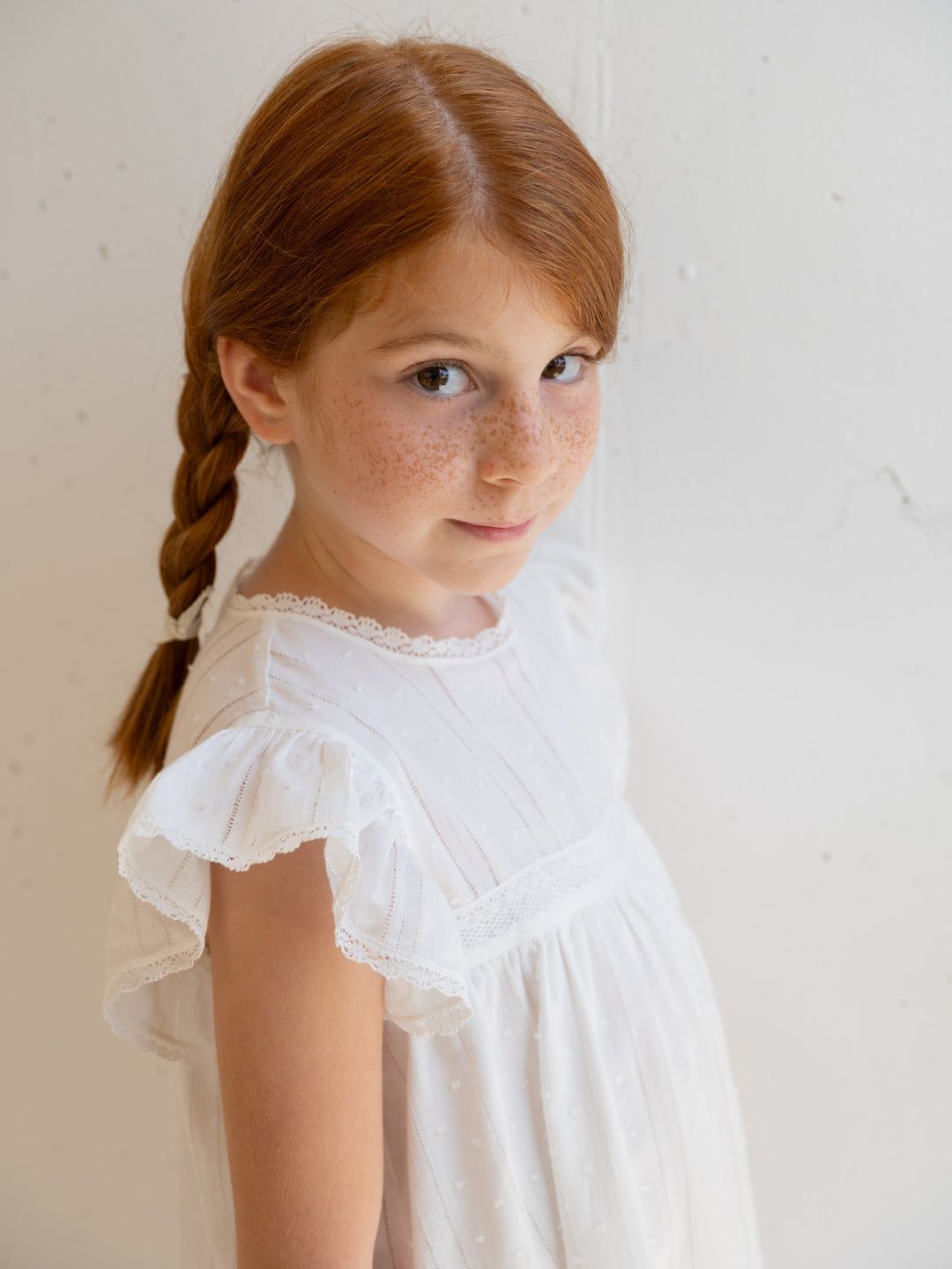 dress high waisted lace detail flutter - white-1