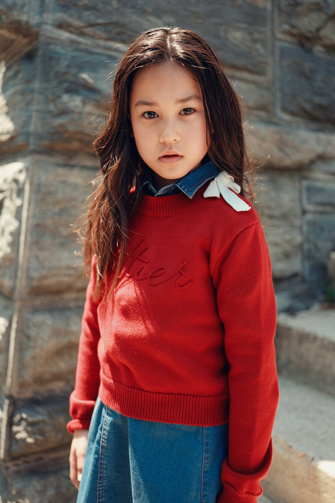 top l/s logo bow sweater - crimson