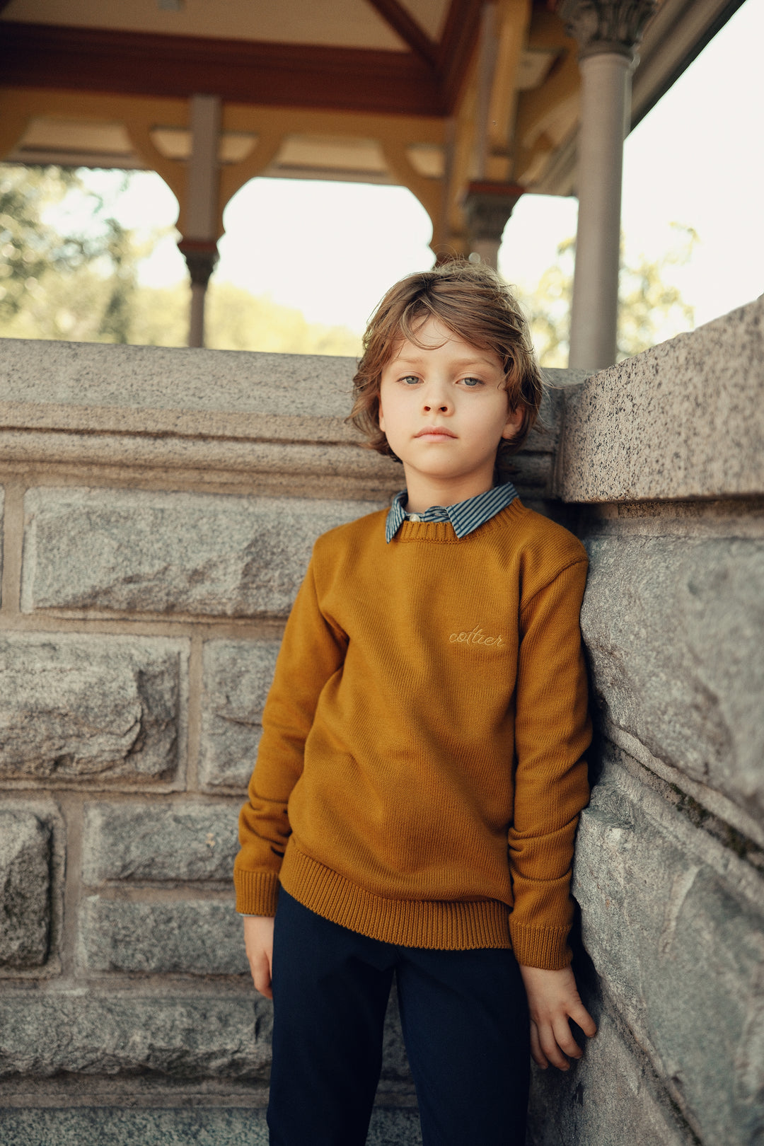 top l/s embroidered logo sweater - mustard