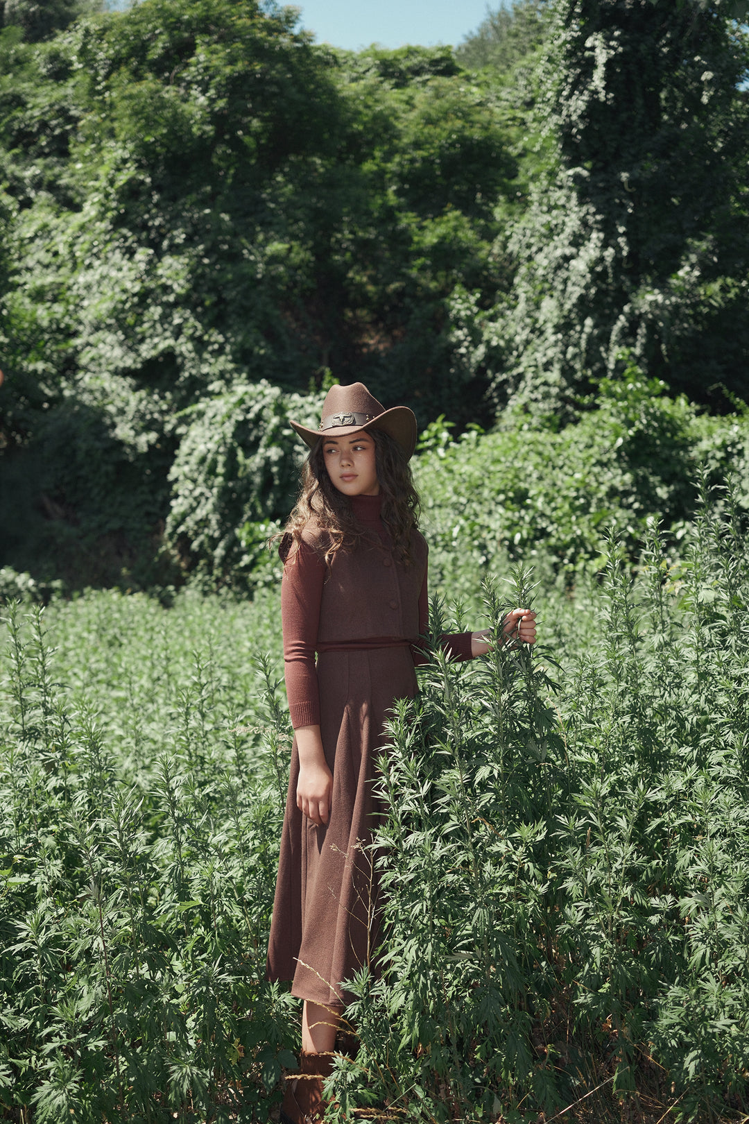 skirt wool a line knee length - rust
