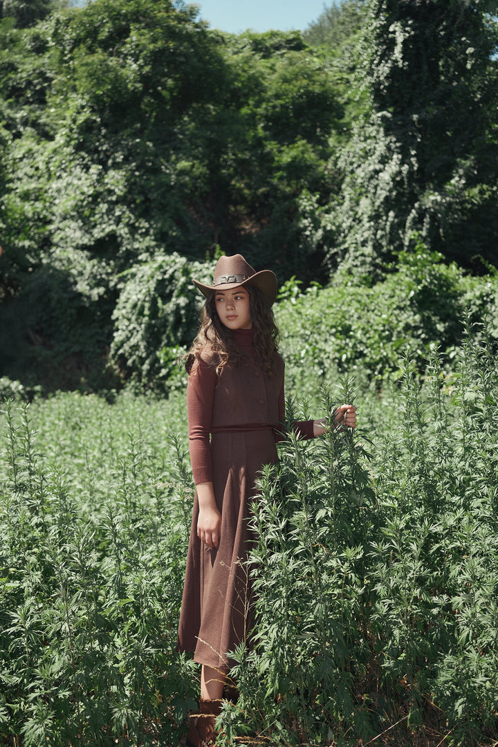 skirt wool a line knee length - rust