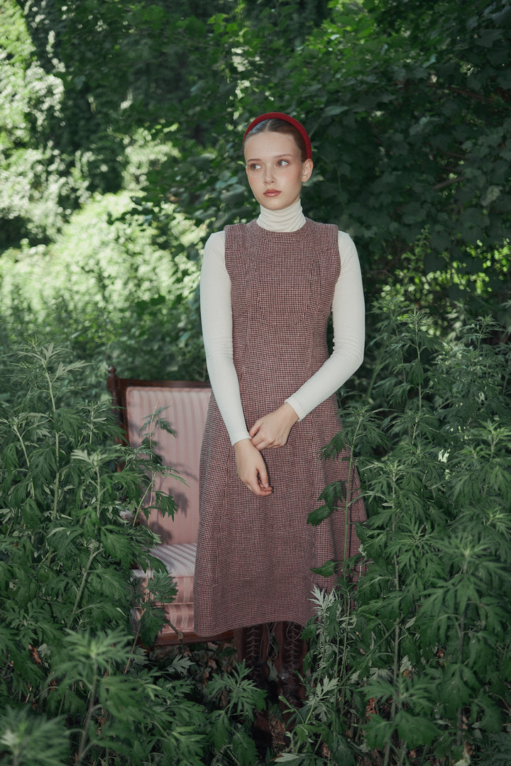 dress midi houndstooth panel jumper - burgundy