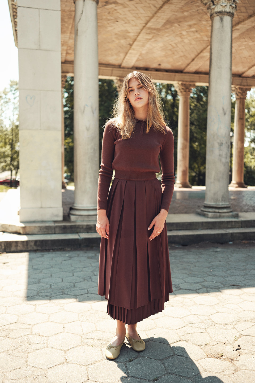 skirt pleated wrap look - brown
