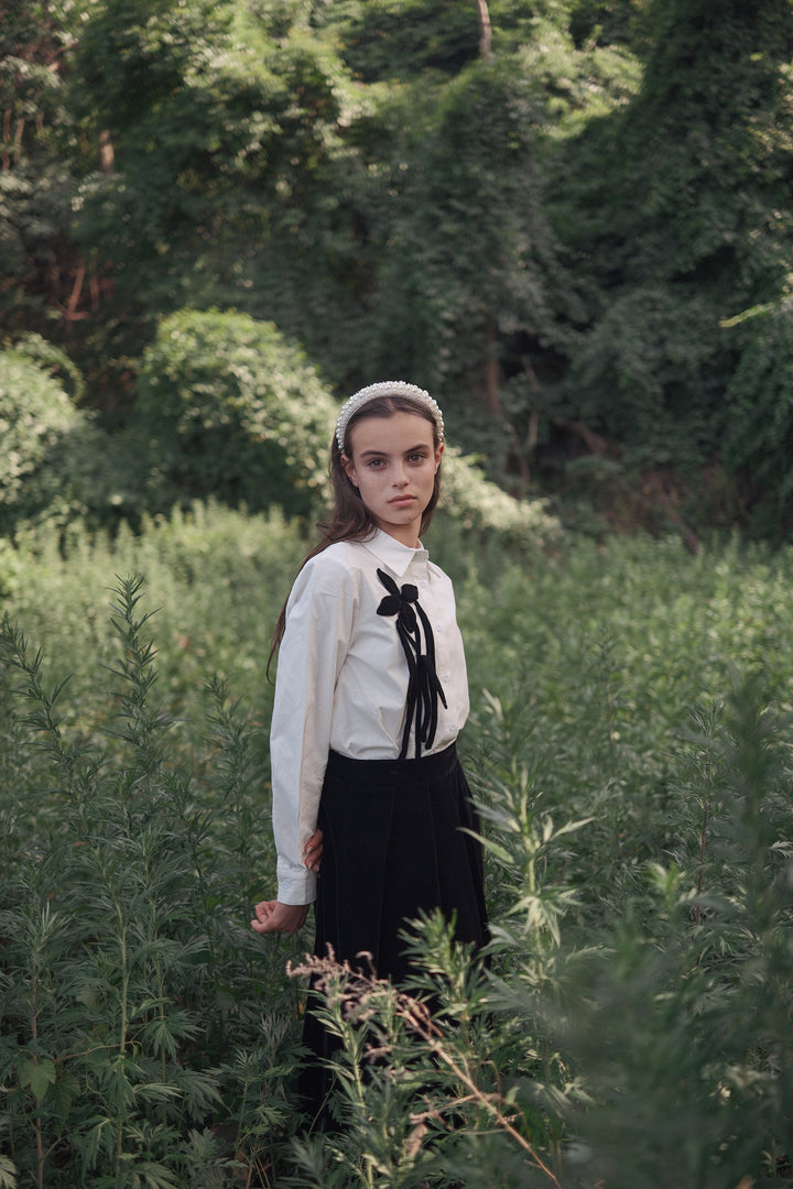 shirt l/s poplin flower detail - white/black