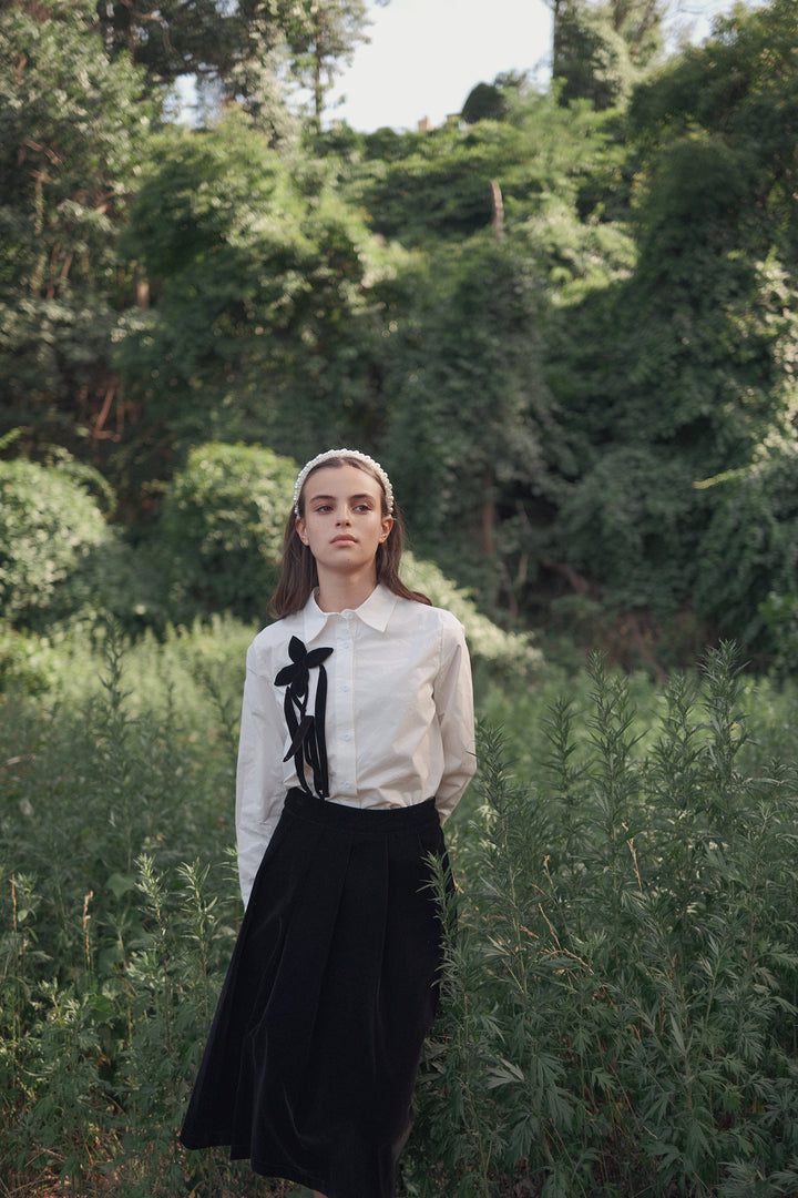 shirt l/s poplin flower detail - white/black