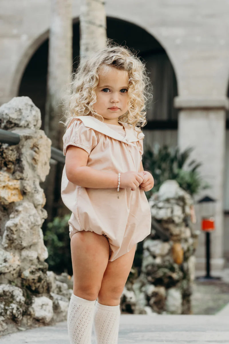 one piece high waisted poplin romper with sailor collar - light pink