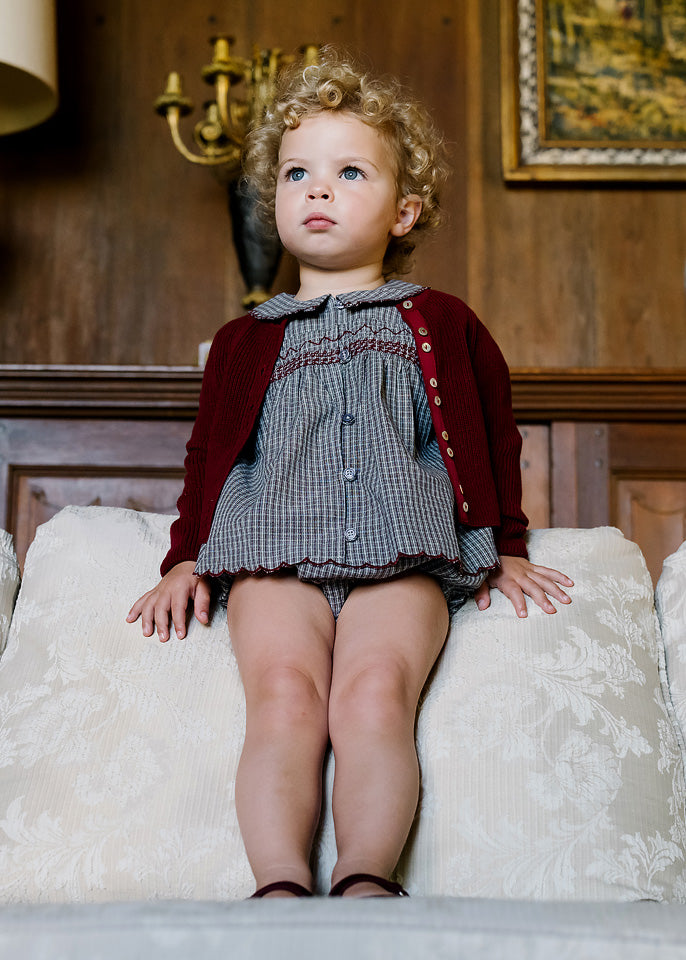 set outfit plaid smocked blouse and bloomers - soft gray plaid