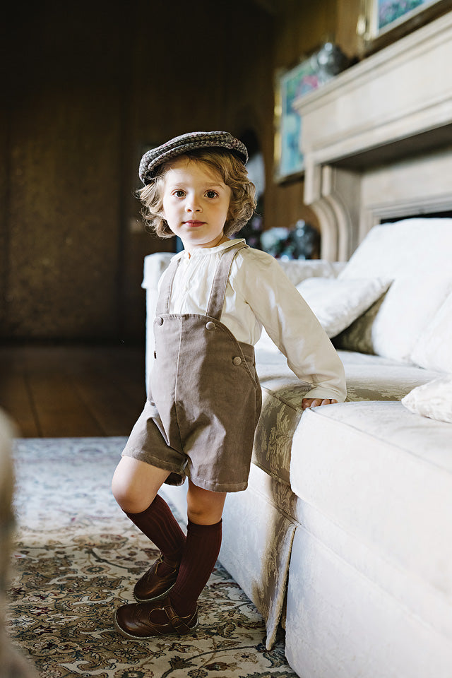 one piece velvet button overalls - misty oat