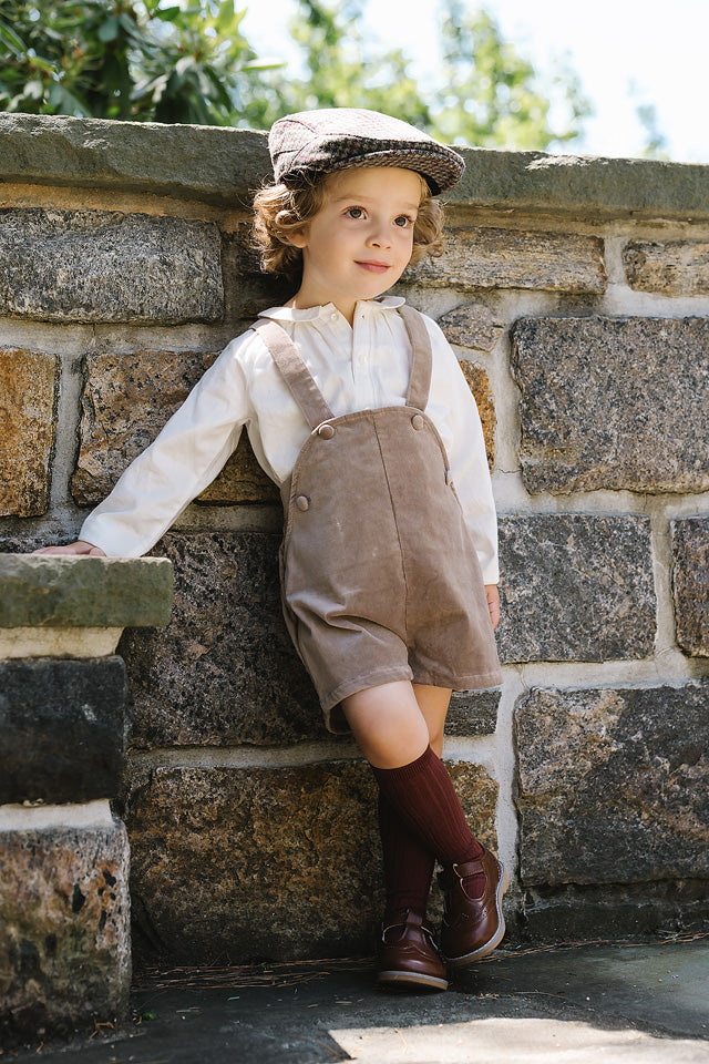 one piece velvet button overalls - misty oat