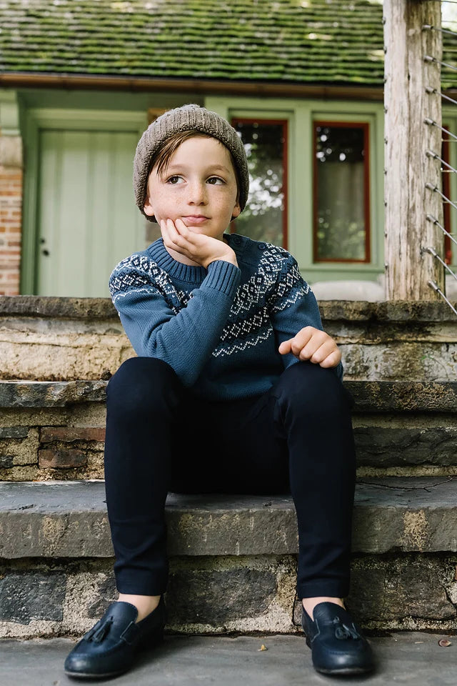 top l/s heirloom knit sweater - dried blue