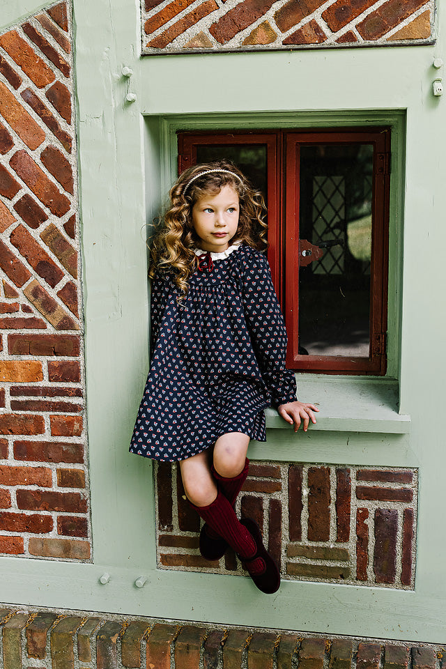 dress home garden printed lace trim with velvet bow - navy print