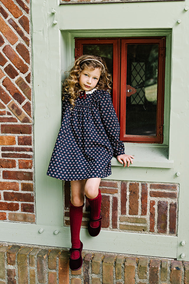 dress home garden printed lace trim with velvet bow - navy print