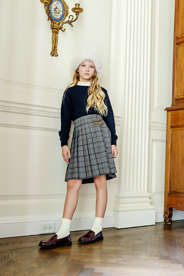 skirt plaid pleated buckles - multi plaid