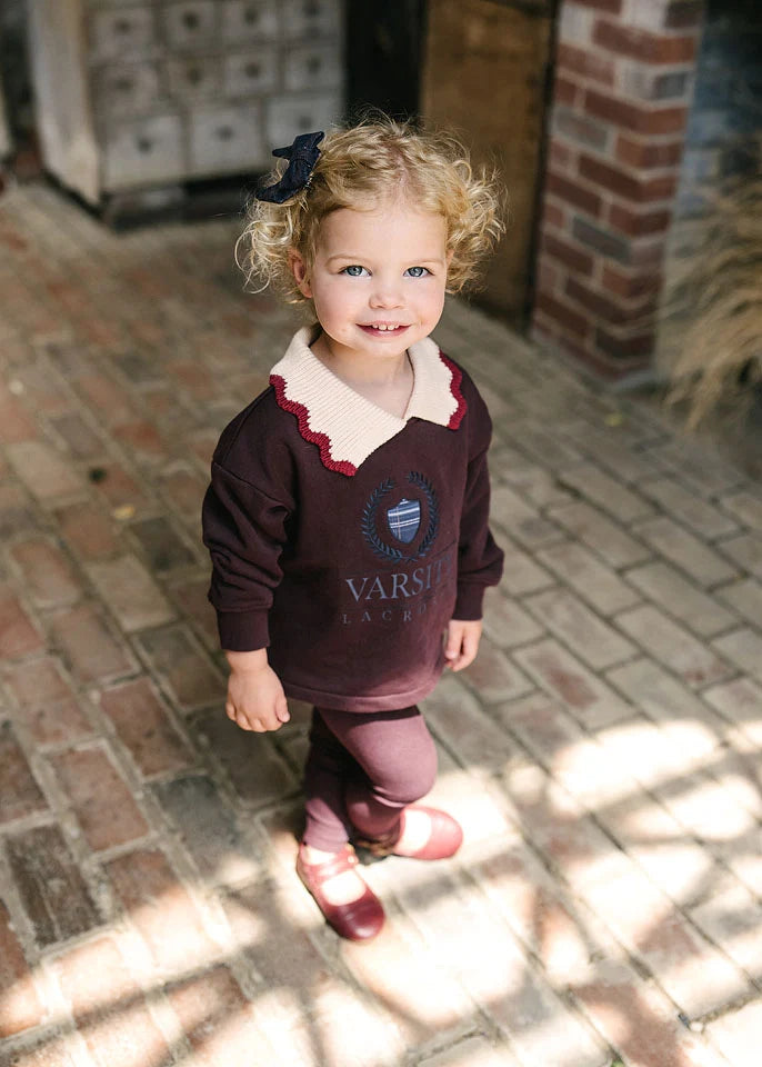 set outfit fan club collared sweatshirt and leggings - plum/cream