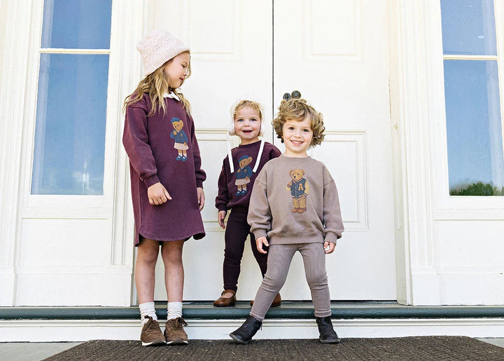set outfit varsity bear sweatshirt and leggings - washed brown