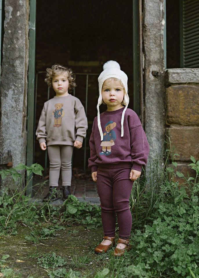 top l/s bear sweatshirt - washed burgundy