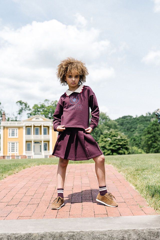 top l/s fan club collared sweatshirt - plum/cream