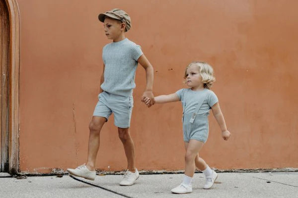 one piece heathered overalls - textured blue