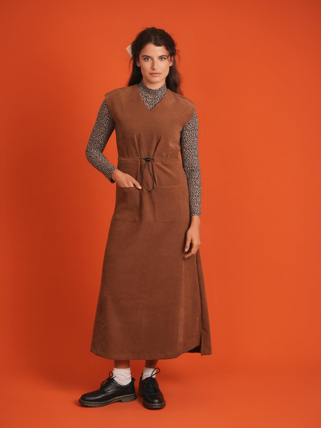 dress jumper suede with toggle - cognac