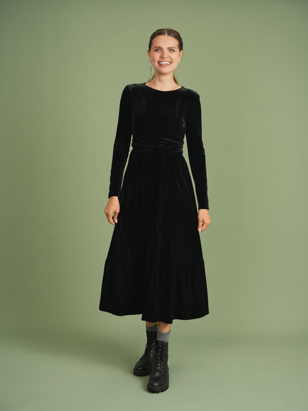 maxi dress velour wrap - black