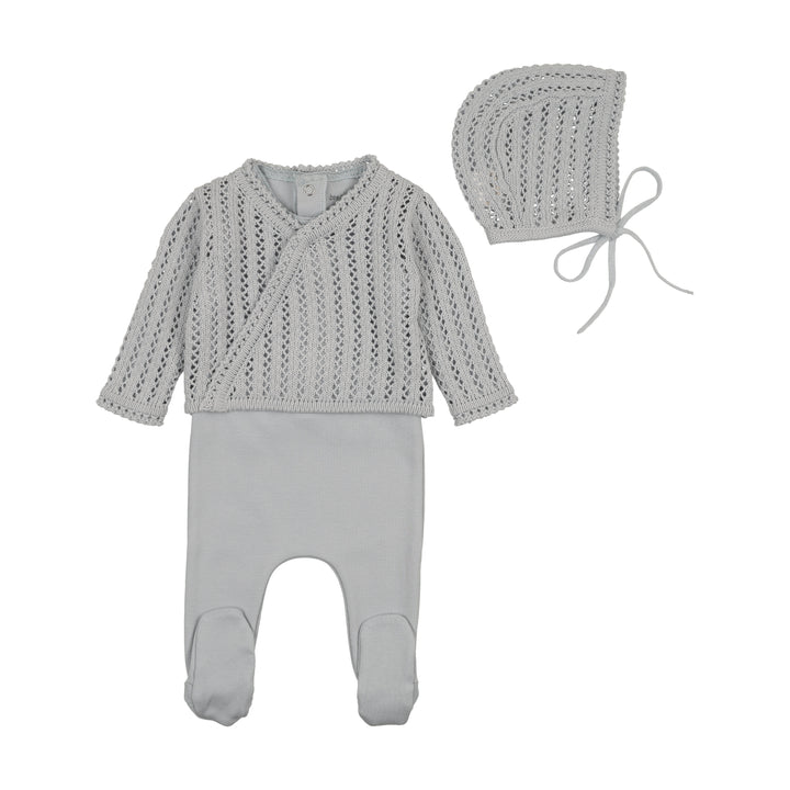 set footie dainty knit sweater with bonnet and blanket - london fog