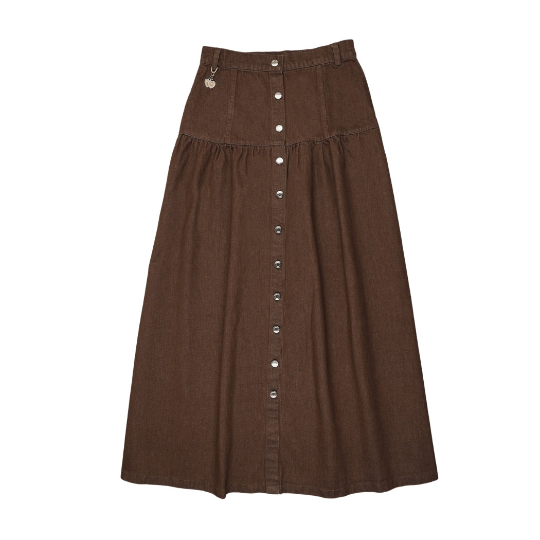 skirt denim drop waist button down - brown denim