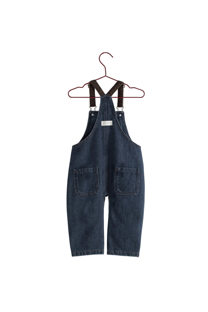 one piece denim barrel overalls - blue denim