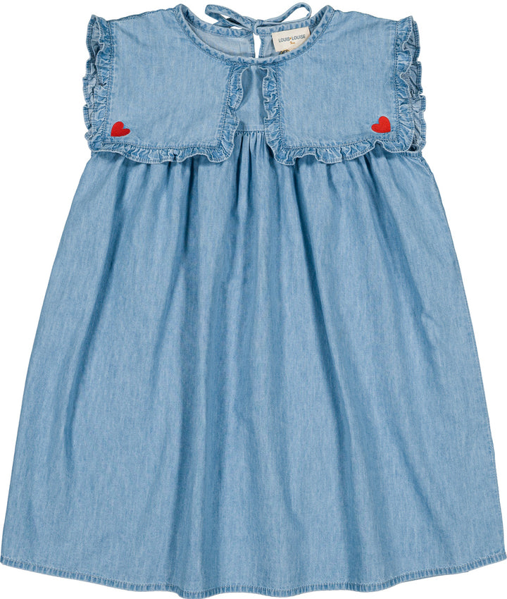 dress ruffle heart collared jumper - chambray